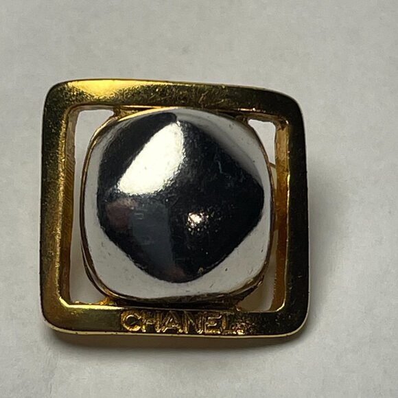 Chanel Vintage 24K Gold Plated and Silver Square Bead Clip-On Earrings- Preowned - Picture 11 of 12